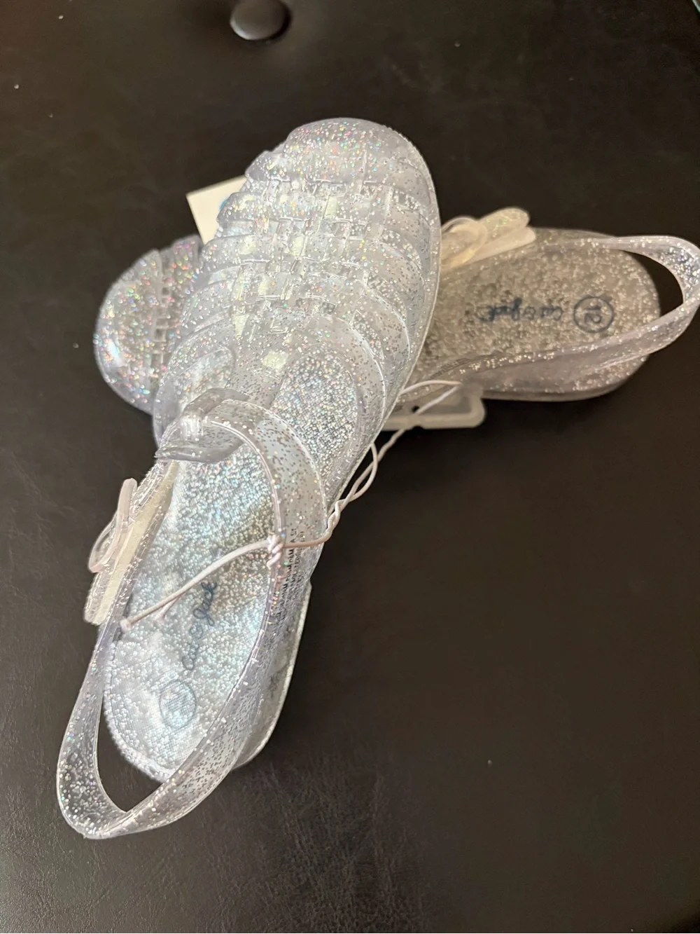 Cat & Jack Girls' Silver Glitter Jelly Sandals